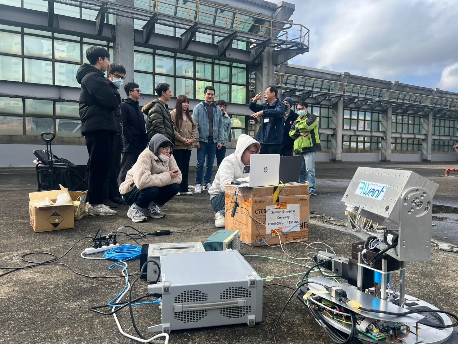 Participants (students) are doing outside satellite tracking